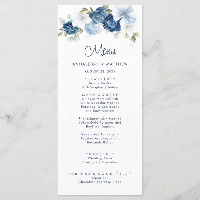 Menú Boda Floral Dusty Blue Greenery (Anverso)