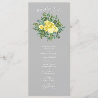 Menú Boda floral elegante amarillo y gris