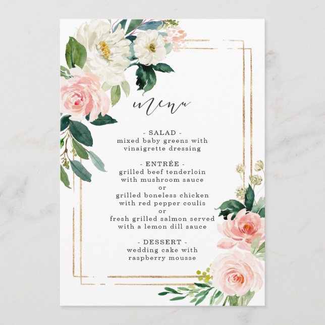 Menú Boda floral elegante de la sala blanca de Rub (Anverso)