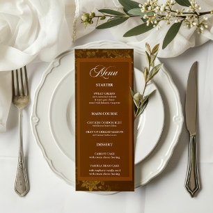 Menú Boda floral elegante marrón y dorado