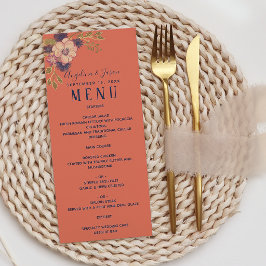 Menú Boda floral en acuarela rosa