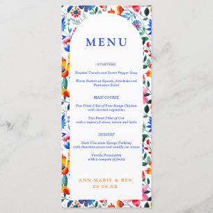Menú Boda Floral Folclórica Floral Negrita Azul y