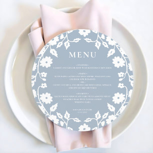 Menú Boda Floral Folclórico Rodo Dusty Azul Blanco