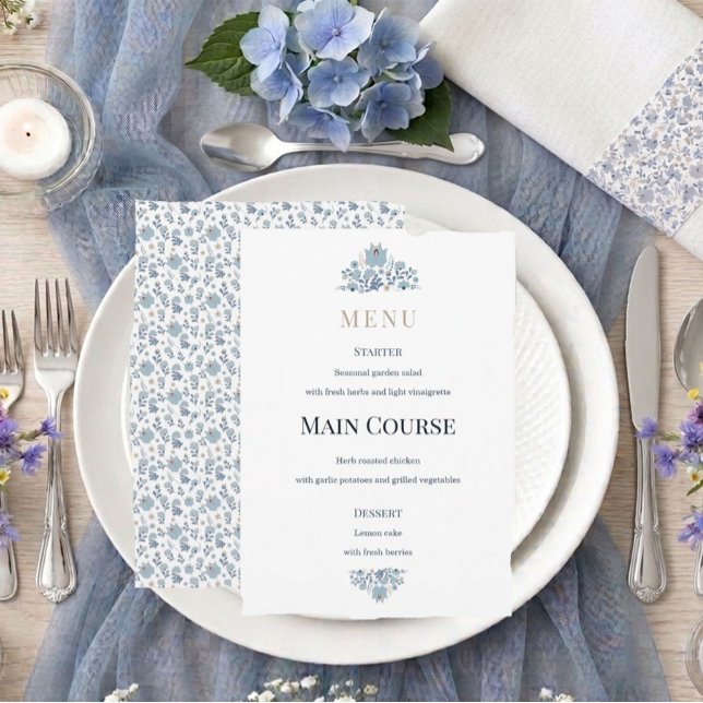 Menú Boda Floral Folk Azul Polvoriento (Subido por el creador)