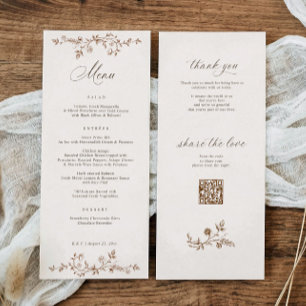 Menú Boda Floral Francesa Vintage Marrón y Crema