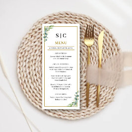 Menú Boda floral geométrica con vegetación de eucalipto