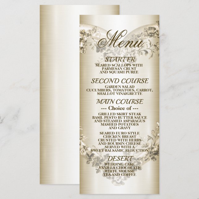Menú Boda Floral Golden Ornate Frame Fiesta (Anverso / Reverso)