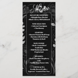 Menú Boda Floral Gótico Oscuro Monocromo Blanco y Negro
