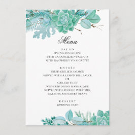 Menú Boda floral invernal de menta. Suculentas acuarela