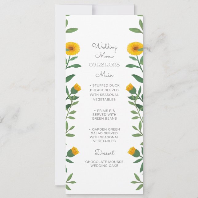 Menú Boda floral Marigold de primavera (Anverso)