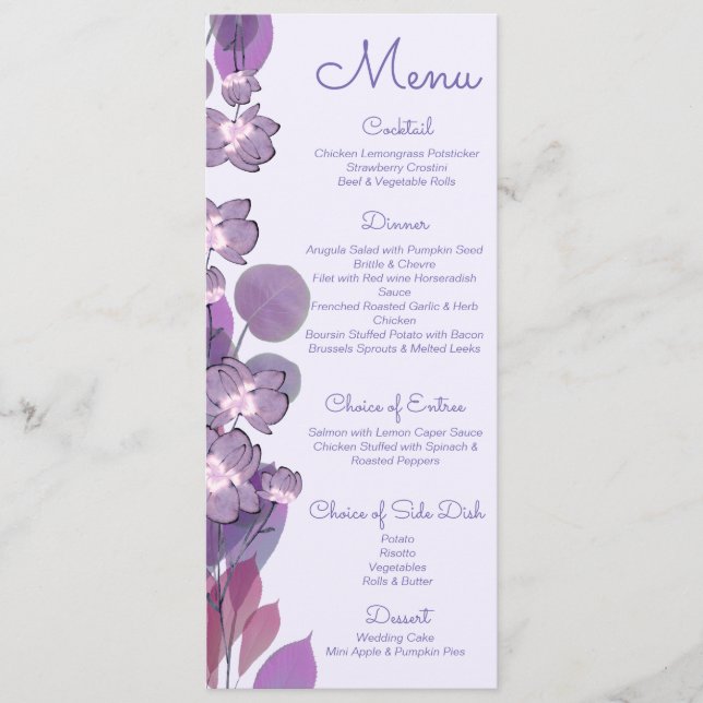 Menú Boda floral mauve morado (Anverso)