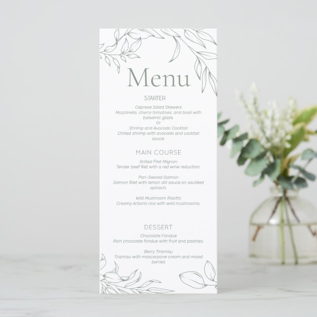 Menú Boda floral minimalista (Anverso de pie)