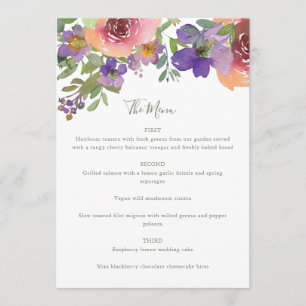 Menú Boda floral minimalista Naranja púrpura