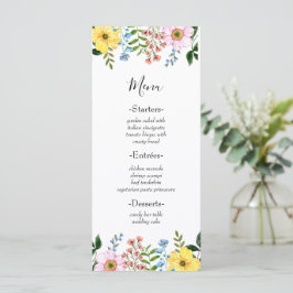 Menú Boda floral moderna de primavera en amarillo azul 