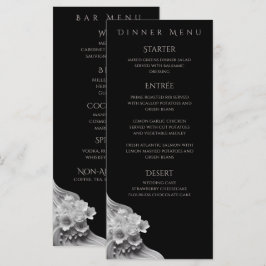 Menú Boda floral moderno negro y blanco-