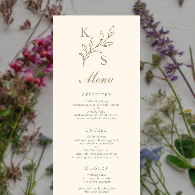 Menú Boda floral Monograma Minimalista (Subido por el creador)
