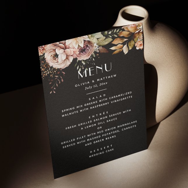 Menú Boda floral negra elegante | Boho oscuro de otoño (Subido por el creador)