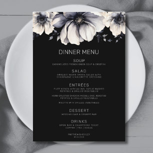 Menú Boda floral negra elegante moderna