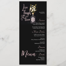 Menú Boda floral negro personalizado con presupues