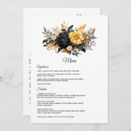 Menú Boda floral negro y dorado