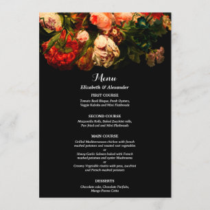 Menú Boda floral oscura romántica y elegante