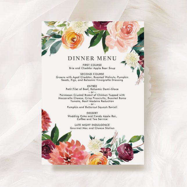 Menú Boda Floral Otoñal Rústica Rosa Burdeos Cena (Subido por el creador)