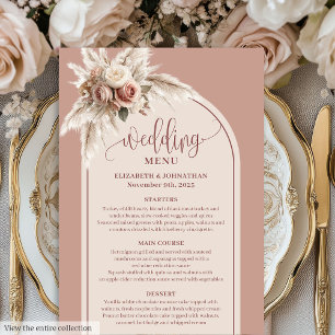 Menú Boda Floral Pampas Rosa Polvo Boho Delicado 