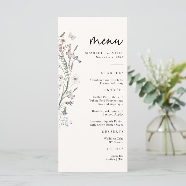 Menú Boda Floral Pastel (Anverso de pie)