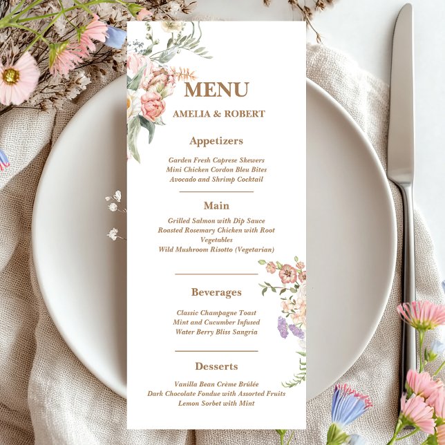 Menú Boda floral pastel de jardín de flores silvestres  (Subido por el creador)