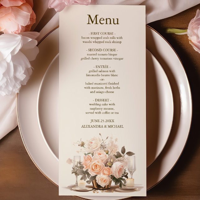 Menú Boda floral Pastel Soft Rubor Peach (Subido por el creador)