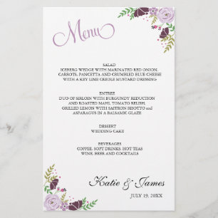 Menú Boda floral Púrpura
