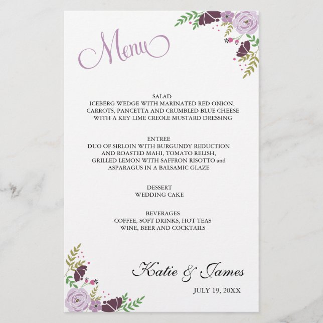 Menú Boda floral | Púrpura (Anverso)