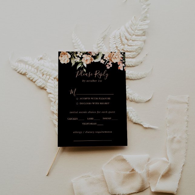 Menú Boda floral real formal negro Elección RSVP (Subido por el creador)