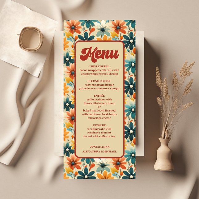Menú Boda Floral Retro Groovy de los 70 (Subido por el creador)