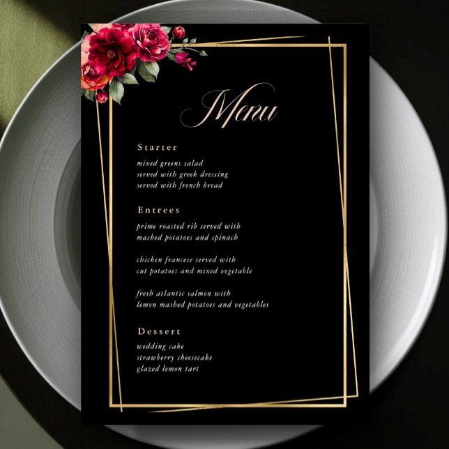 menú boda floral rojo moda (Subido por el creador)