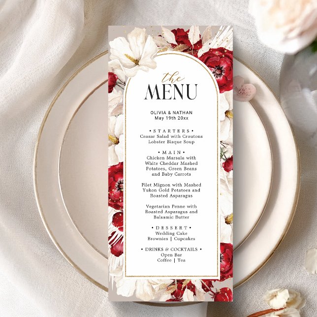 Menú Boda floral rojo y blanco ruby Boda Cena (Subido por el creador)