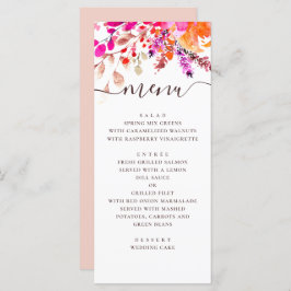 Menú Boda floral rosa acuarela. Jardín botánico