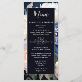 Menú Boda floral rosa azul marino y turbio Rubor