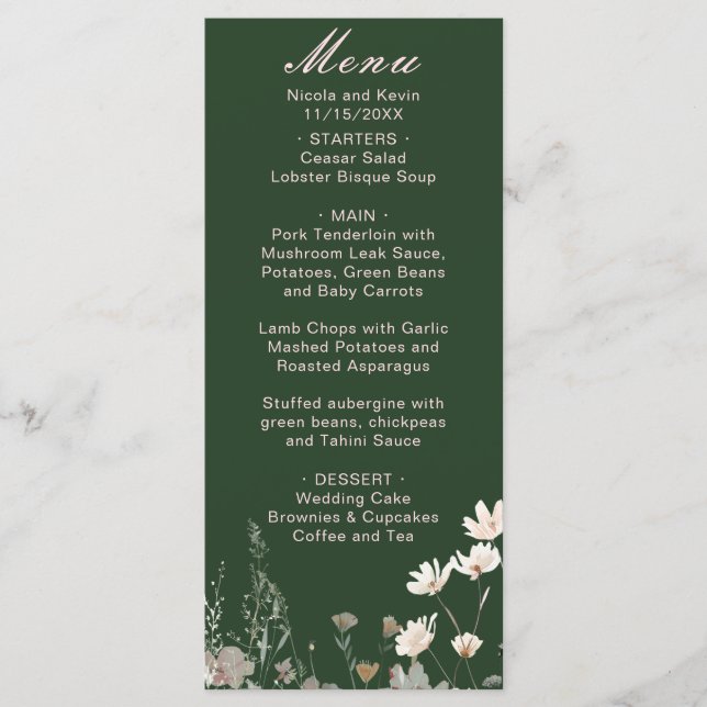 Menú Boda floral rosa de primavera con flores silvestre (Anverso)
