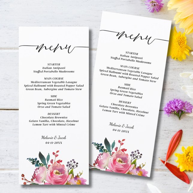 Menú Boda floral rosa guión (Subido por el creador)