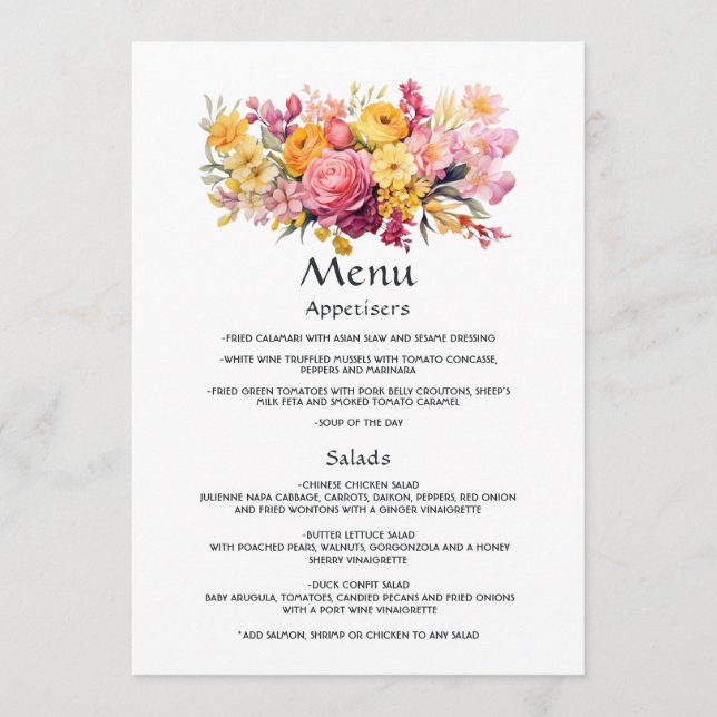 Menú Boda floral rosa y amarilla (Anverso)
