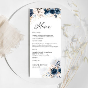 Menú Boda floral Rosa y azul marino