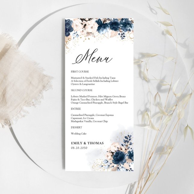 Menú Boda floral Rosa y azul marino (Subido por el creador)