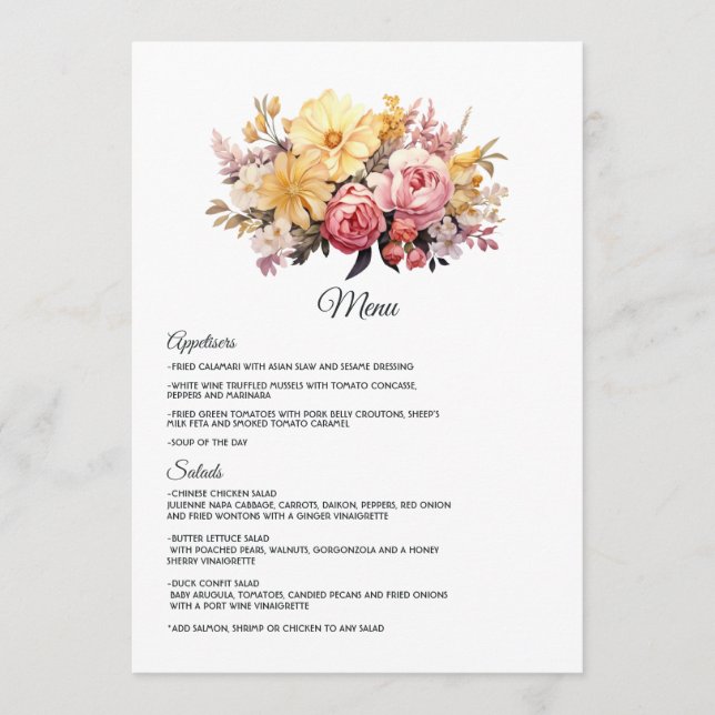 Menú Boda floral rosa y dorado (Anverso)