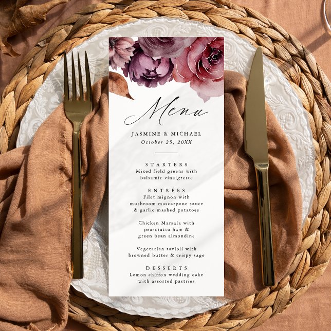Menú Boda floral Rustic Autumn Marsala (Subido por el creador)