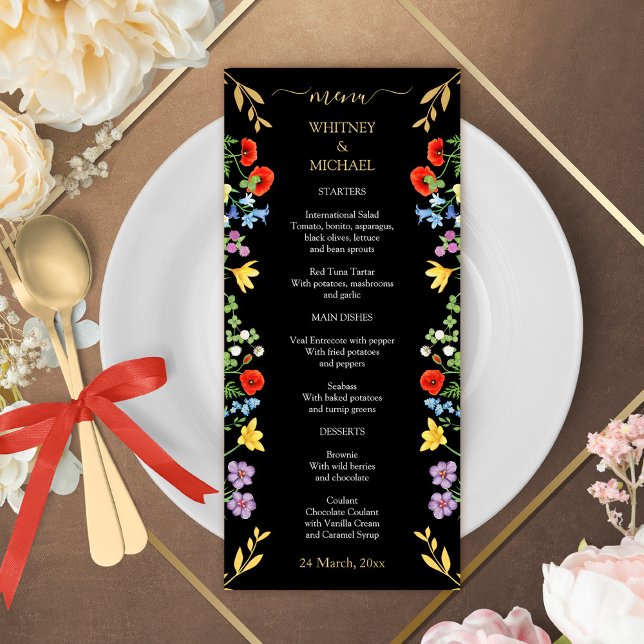 Menú Boda floral rústica de flores silvestres primavera (Colorful Spring Wildflower Rustic Floral Wedding Menu)
