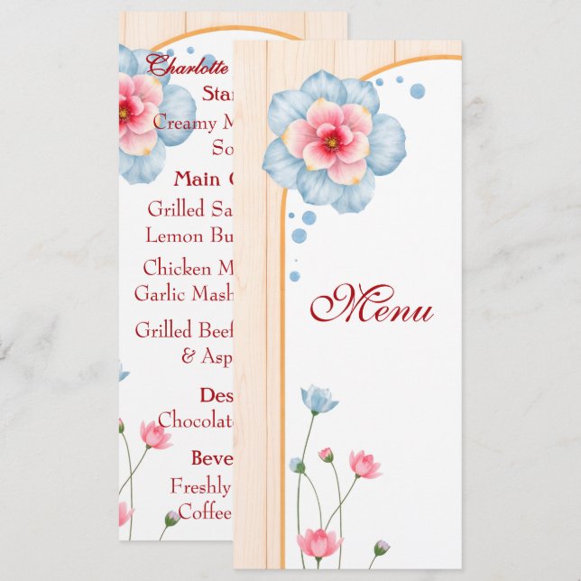 Menú Boda floral rústico (Anverso / Reverso)