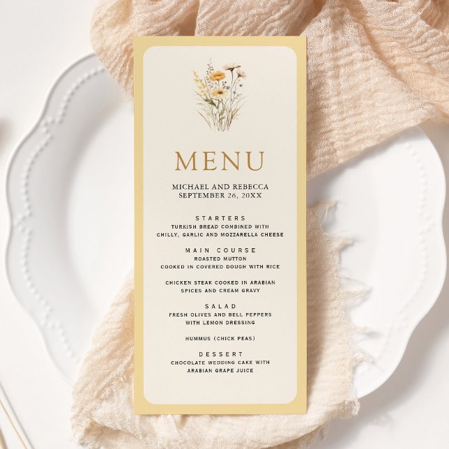 Menú Boda floral silvestre boho amarilla (Subido por el creador)