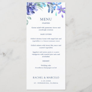 Menú Boda floral tropical azul
