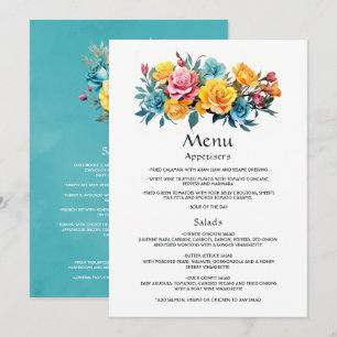 Menú Boda floral turquesa, amarilla y rosa